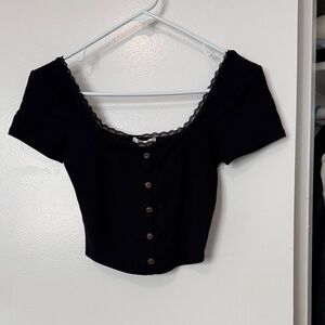 Bozzolo Black Button-Up Crop Top